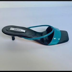 Dkny Shoes - DKNY Turquoise Patent Leather Kitten Heel Sandals Dkny Shoes - DKNY Turquoise Patent Leather Kitten Heel Sandals